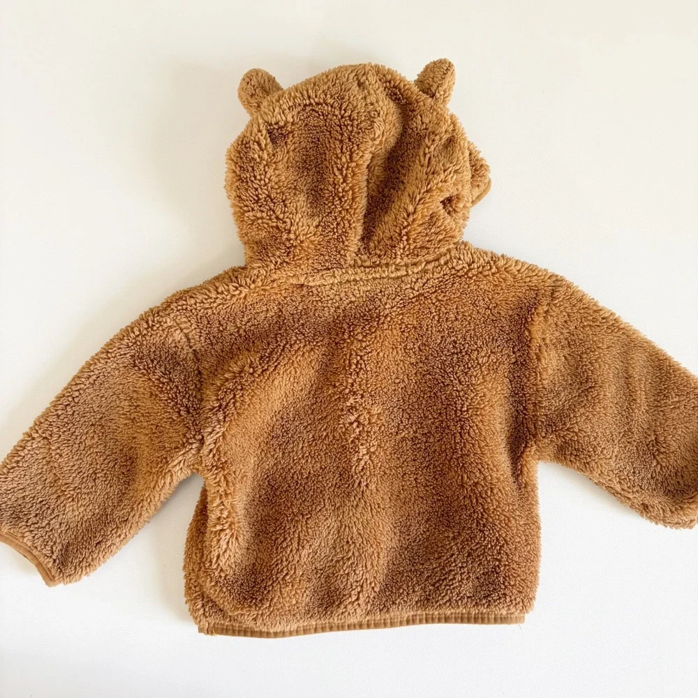 The Children's Place Baby Brown Sherpa Fleece Bear Ear Hoodie Jogger Set 3-6M